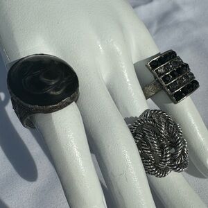 Cute Ring Set Black Silver Rings